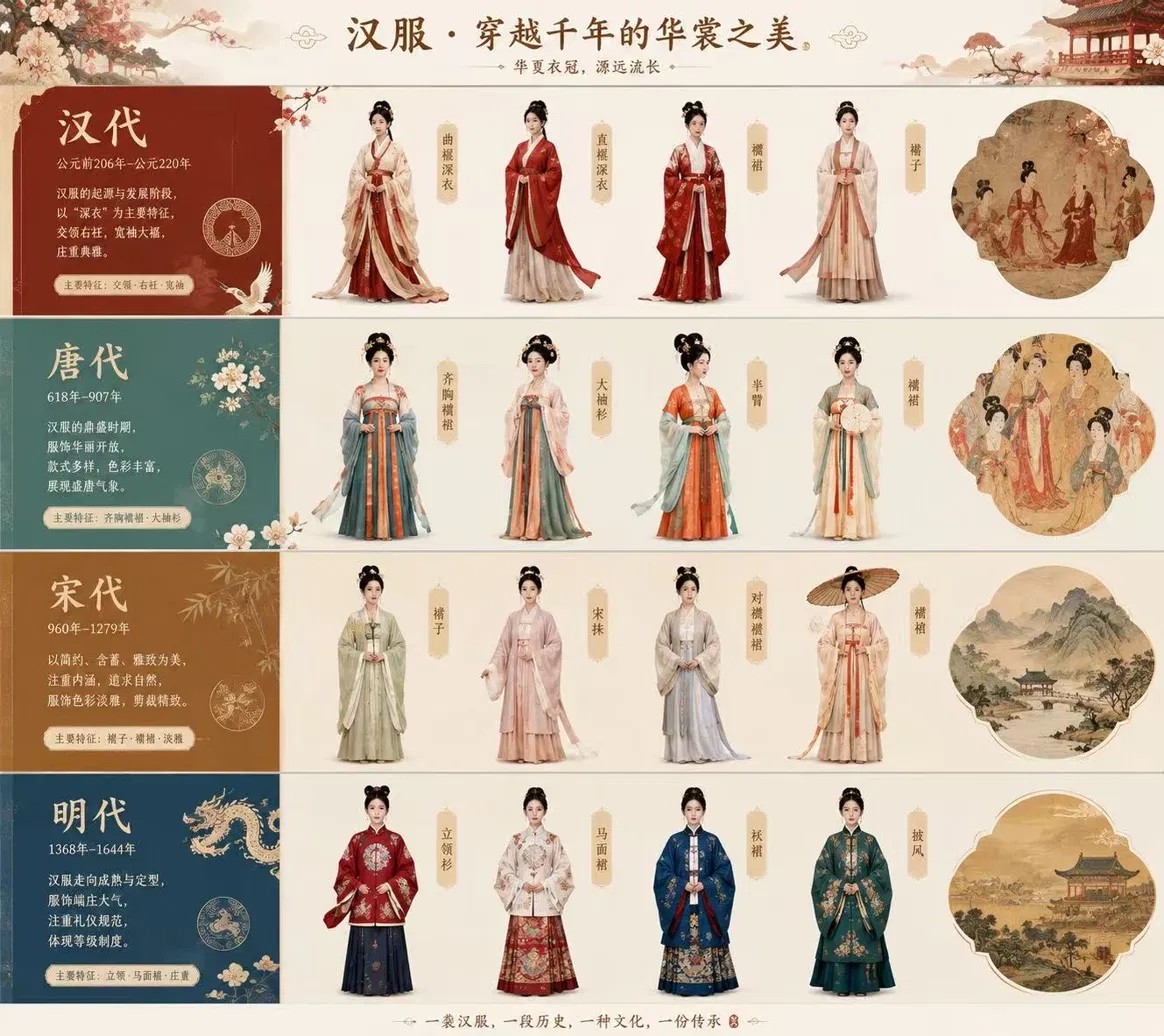 汉服朝代时间线 — 汉 / 唐 / 宋 / 明 四代变迁